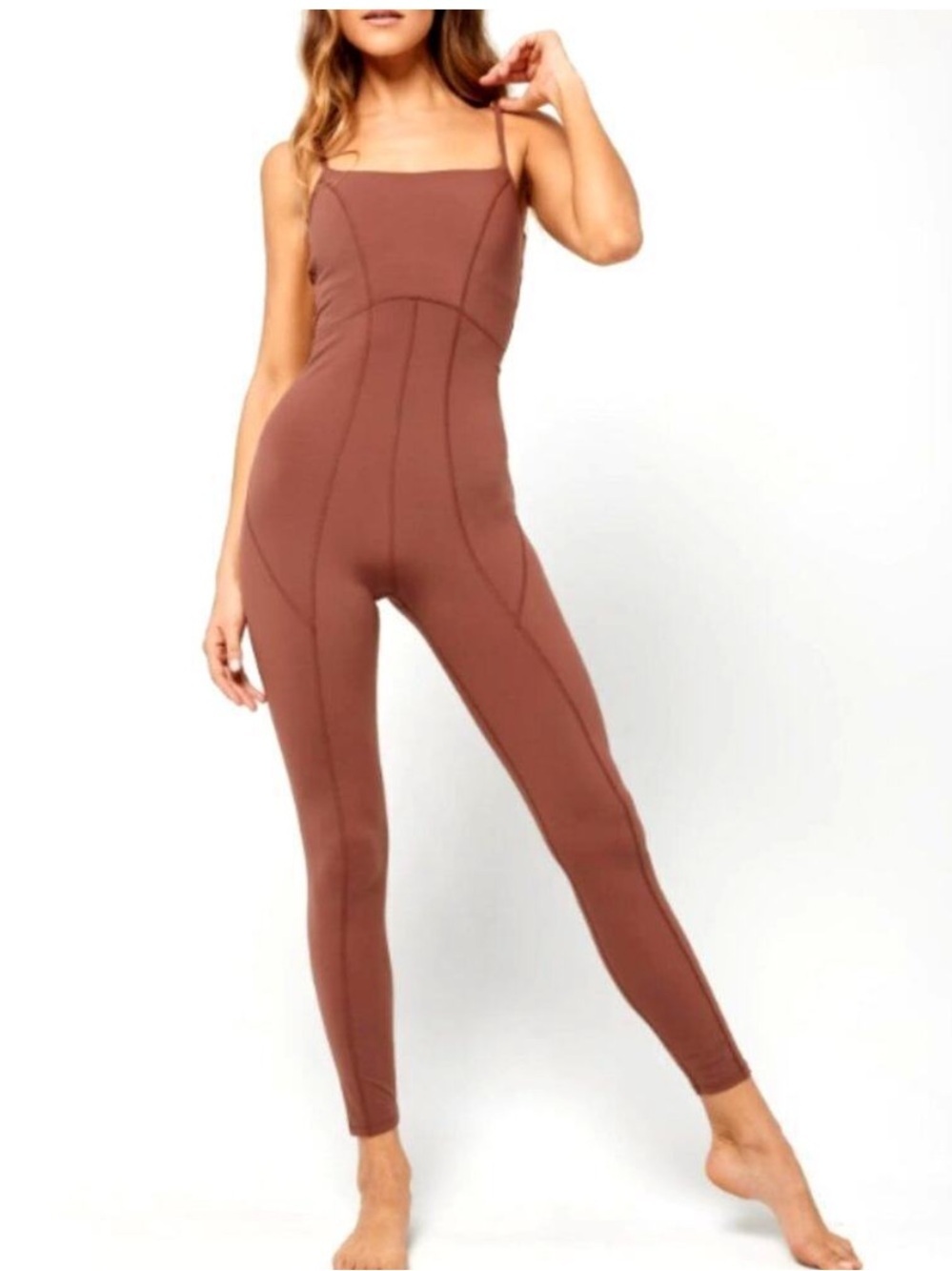 L*Space Go The Distance Strappy Athletic Jumpsuit in Chocolate Brown Size XS